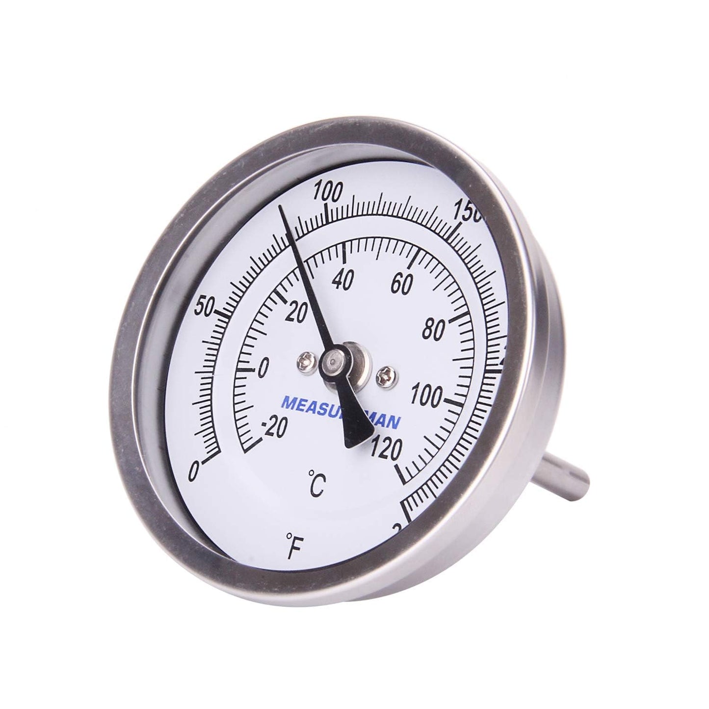 MEASUREMAN Fully Stainless Steel Pot, Kettle, Brewing Bimetal Thermometer, 3" Dial, 2-1/2" Stem, 0-250 deg F/-20-120 deg C, -1% Accuracy, Adjustable, 1/2" NPT Back Mount （2 Pack）