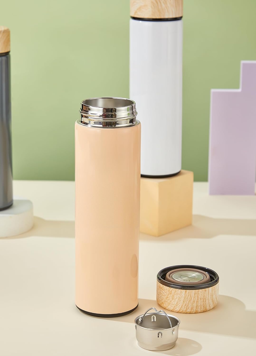 15oz Water Bottle Stainless Steel Thermos Flask - Insulated Vacuum, Leak Proof, Keeps Drinks Hot/Cold - Ideal for Coffee, Tea, Water - White