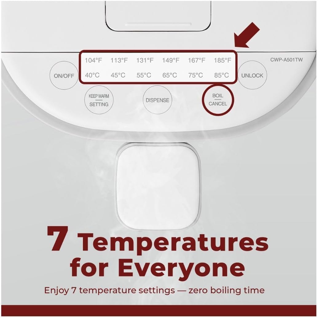 CUCKOO CWP-A501TW 5-Liter Hot Water Dispenser & Warmer with 4 Operating Modes, Chlorine Evaporation, Child Lock Function (White/Gray)