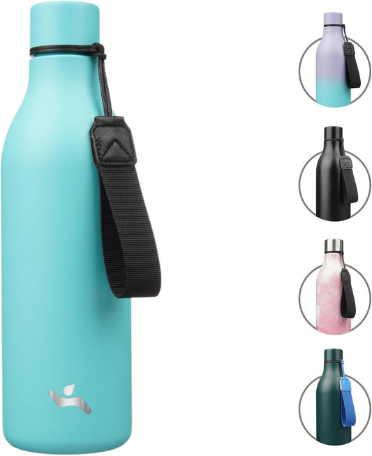 Insulated Water Bottle with Strap,25 oz Double Wall Stainless Steel Vacuum Bottles Metal Water Flask,Turquoise