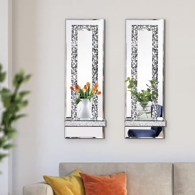 Aeveco Crystal Crush Diamond Mirrored Candle Sconces, Wall Decorations - Image 4