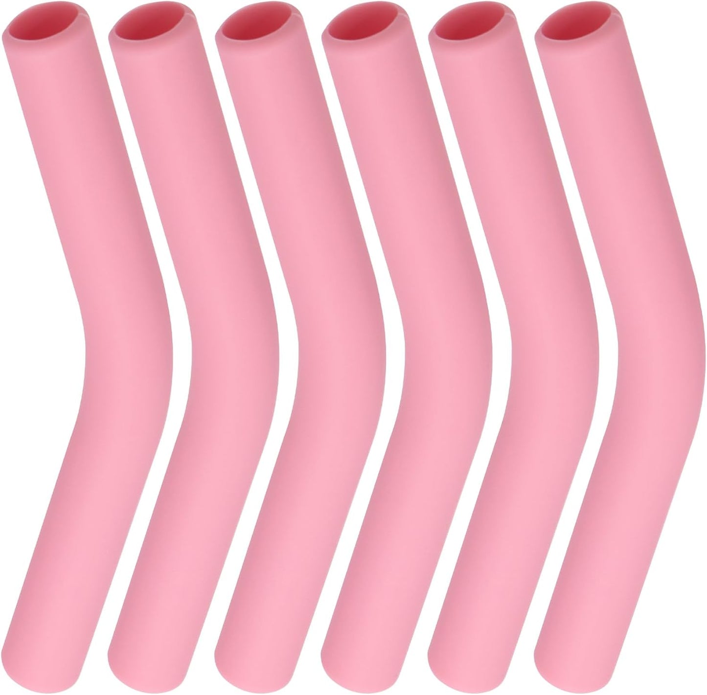 6pcs Food-Grade Silicone Straw Tips, Reusable Metal Straw Elbows Tips, Temperature Resistant Rubber Straw Covers Replacement Tip for 5/16" Stainless Steel Straws - Pink