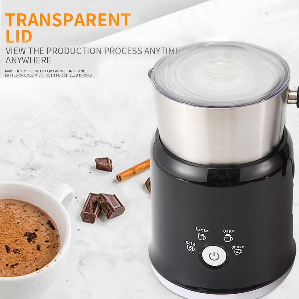 Electric Milk Frother Has Hot and Cold Functions 700-ml Split Stainless Steel Automatic Milk Frother and Steamer with Transparent Lid, Anti-Dry,Dishwasher-Safe