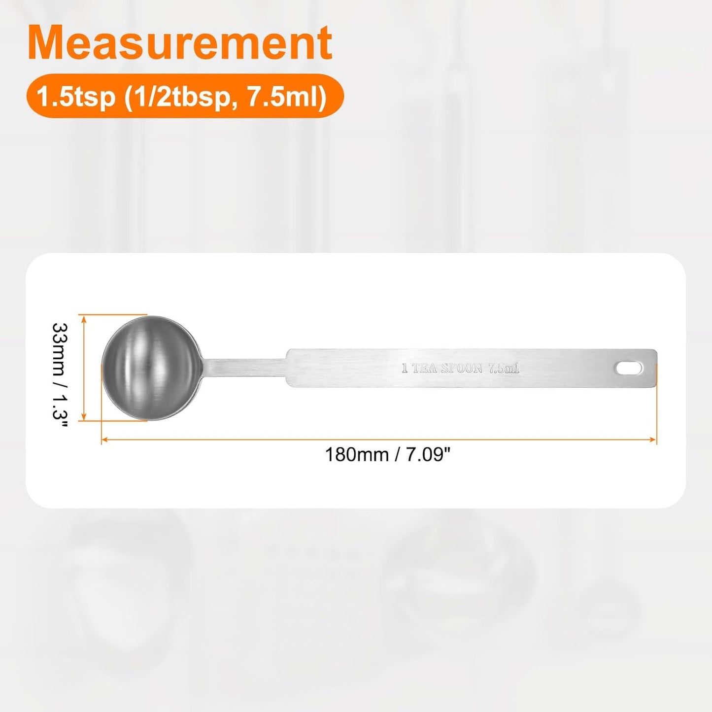 HARFINGTON Single Measuring Spoon 1.5tsp (1/2tbsp, 7.5ml) Teaspoon/Tablespoon 430 Stainless Steel Single Tiny Square Bowl Measuring Spoon Long Handle Measure Scoop