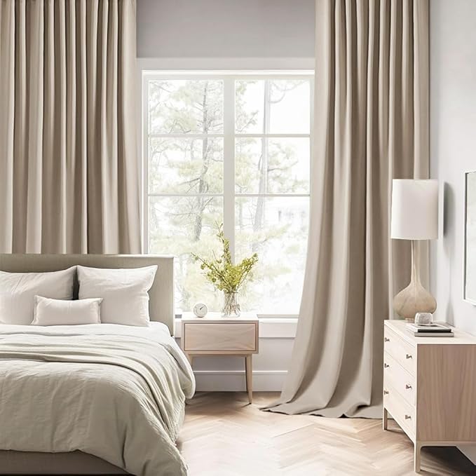 MIULEE Taupe Back Tab Blackout Curtains 120 Inch Long 2 Panels Set - Image 2