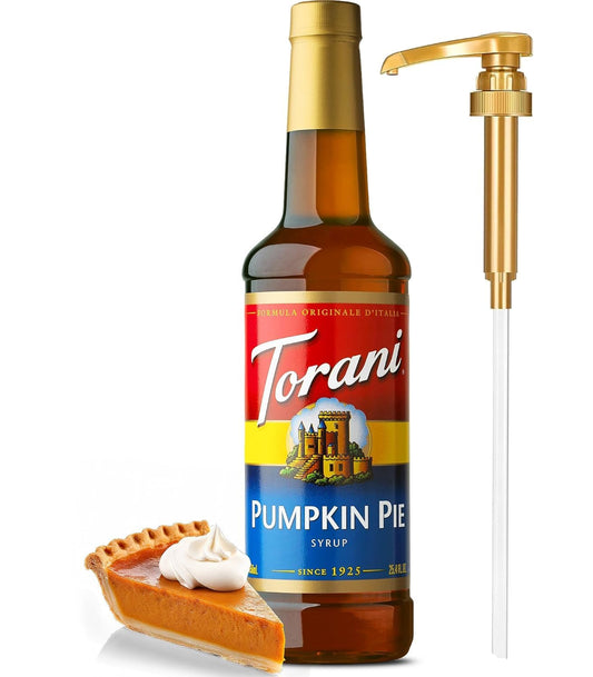Jimoco® Syrup Pump Dispenser + Torani® Pumpkin pie Syrup, 25.4 oz - Coffee Syrup Pump & Flavoring Bundle