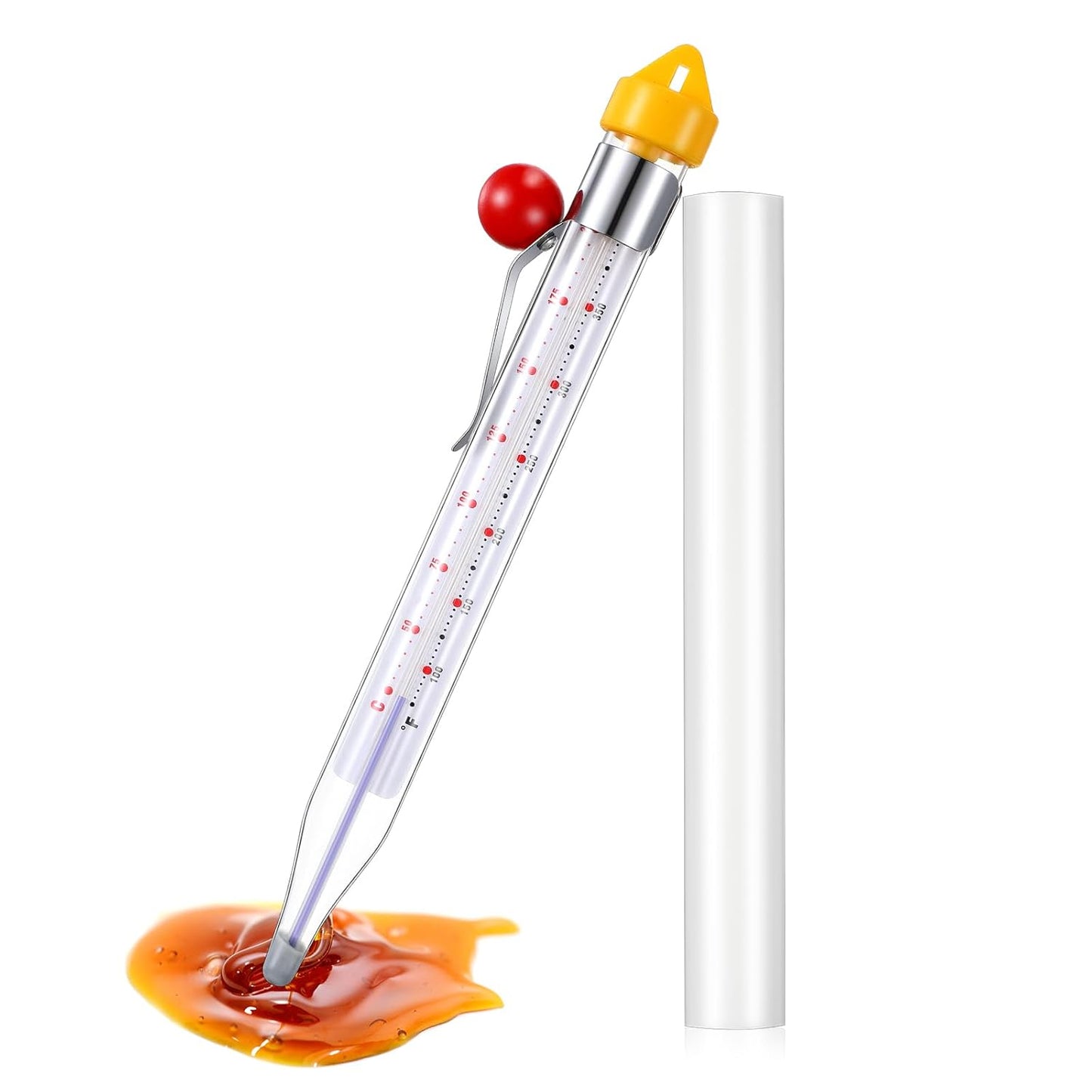 Photect 1 Pcs Candy Thermometer with Pot Clip 8" Deep Fry Oil Thermometer Instant Read Cooking Food Thermometers Sugar Syrup Jam Jelly Oil Candy Temperature Kitchen Accessories for Home Cooking