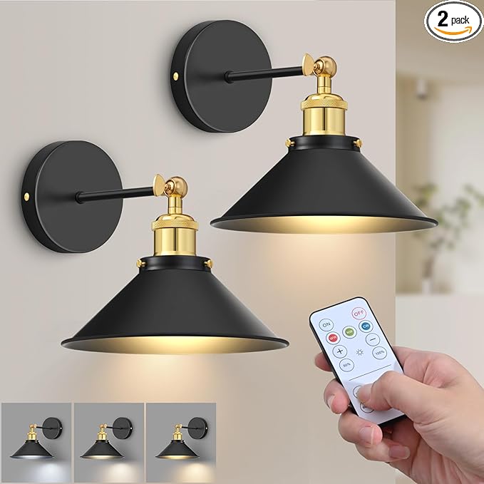 Battery Operated Wall Sconce Set of 2, Vintage Wireless Wall Sconces by Unknown
