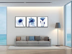 Wieco Art Framed Wall Art Blue Abstract Flowers 3 Panels Canvas Prints Home Art - Image 3