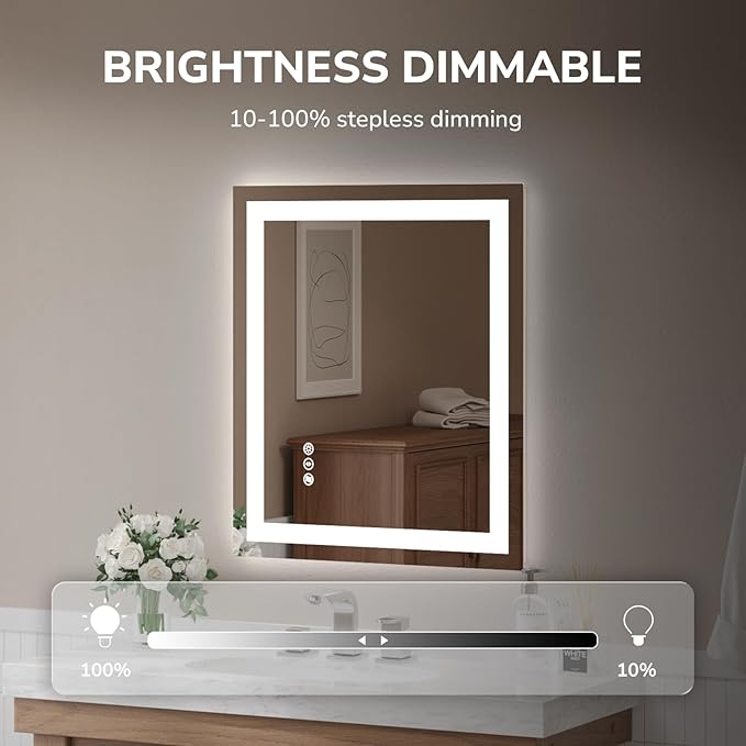 USHOWER LED Bathroom Mirror 24x32 Inch Tempered Glass - Image 3