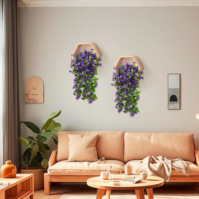 ZFProcess 2PCS Artificial Hanging Flowers, Fake Hanging Plants Violet Vines UV - Image 2