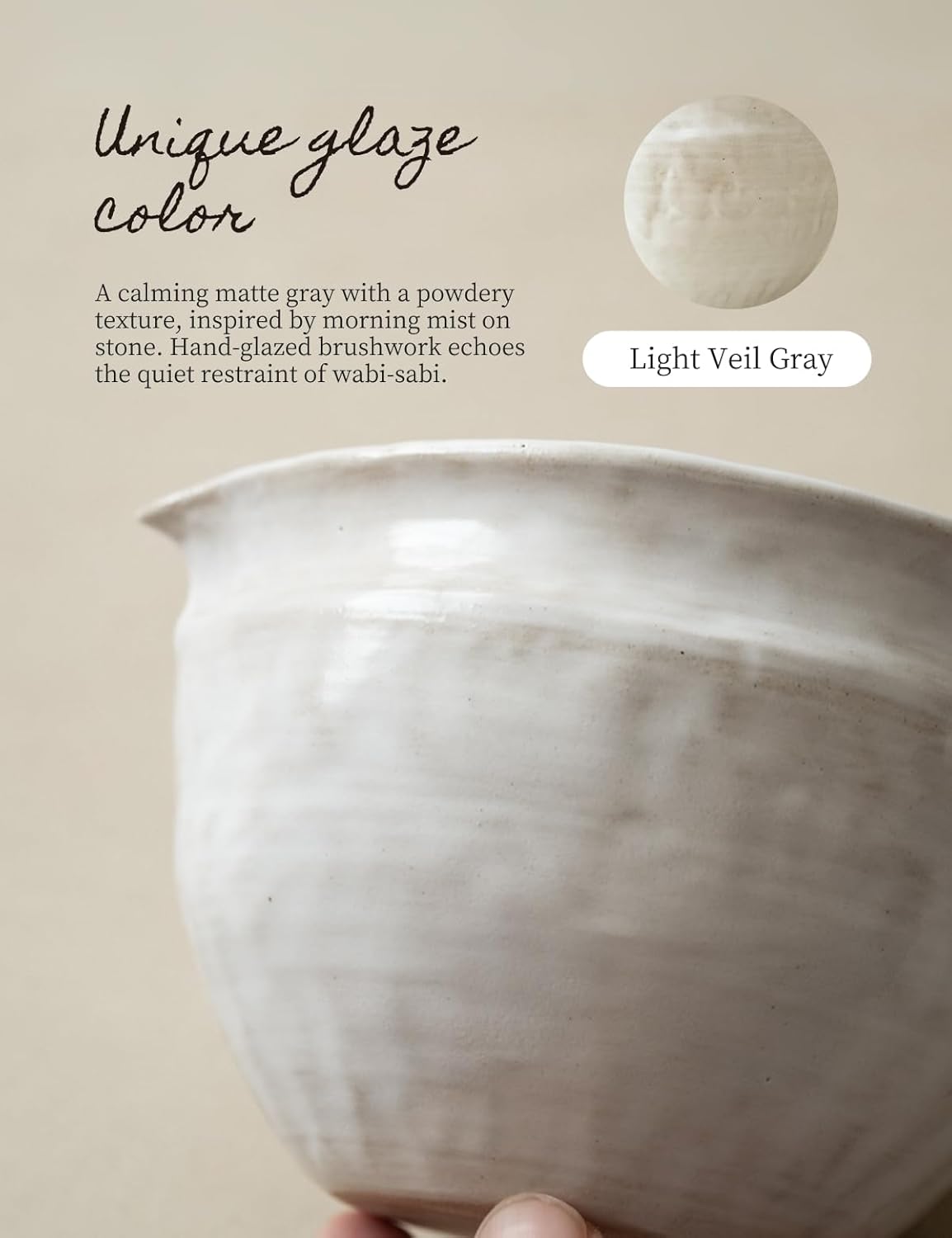 6-pcs Japanese Matcha Whisk Set with Handmade Wabi-Sabi Ceramic Bowl(Chawan),Bamboo Chasen, Whisk Holder, Scoop, Sifter & Tea Towel,Matcha Ceremony Kit,(Light Veil Gray)