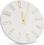 Wall Clock 12 Inch Silent Non-Ticking Imitation Wood Indoor Clock Round White - Image 2