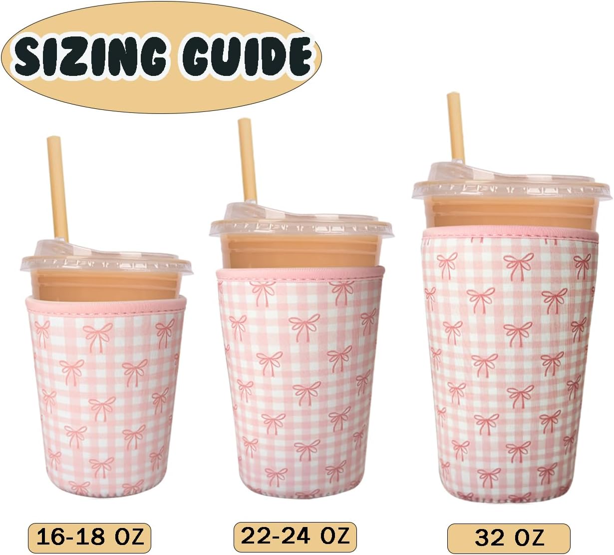 Reusable Insulated Neoprene Iced Coffee Cup Sleeve, Durable Drink Sleeve for Cold Beverages, Beverage Holder for Iced Coffee, Lovely Bows