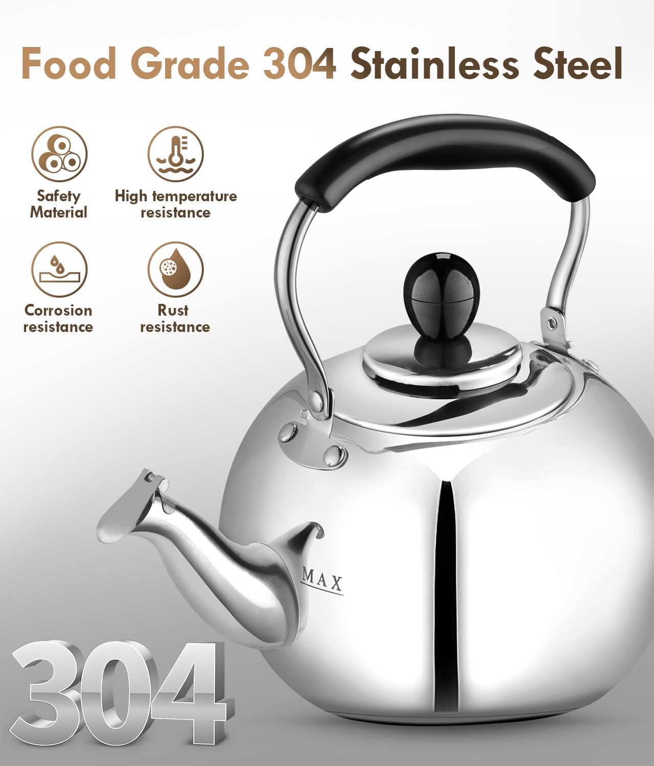 Whistling Tea Kettle Stovetop - 2.3 Quart Round Tea Pot for Stovetop, Silver Mirror Polished Classic Stovetop Kettle, Food Grade Material Teapot for Stove Top