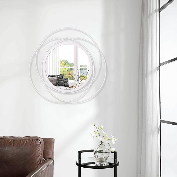 White Round Wall-Mounted Mirrors Wire Modern Metal Frame Arts Mirrors Home - Image 4