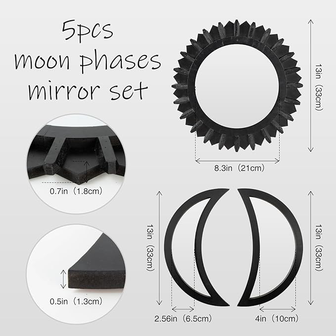 WAKOSAN Wall Mirror, Moon Phase Mirror Set, Wall Decor - Image 2