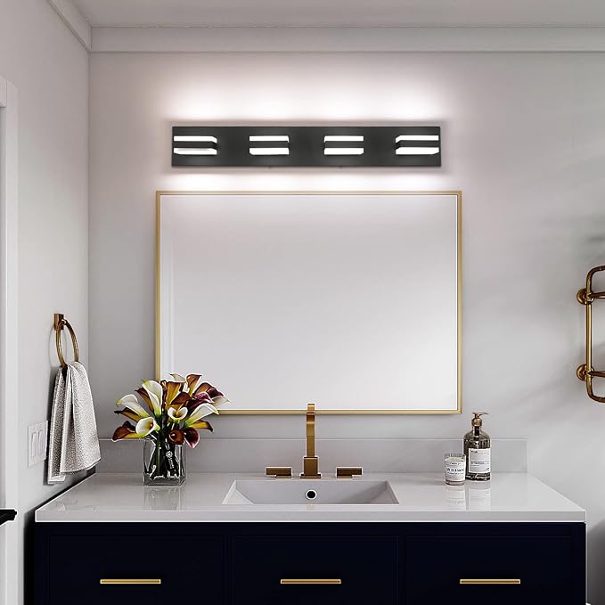 SOLFART Black Bathroom Light Fixtures 4 Lights Bathroom Vanity Light LED - Image 7