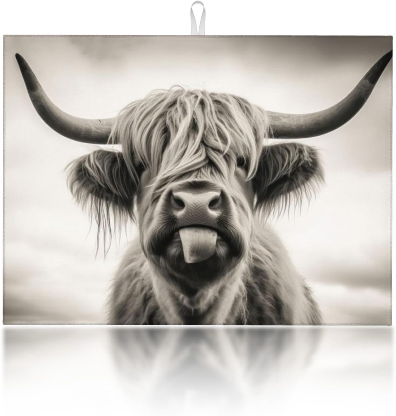 Large Dish Drying Mats For Kitchen Counter Microfiber Kitchen Drying Mat XL Draining Pad Absorbent Quick Drying Dish Mat 18x24 Inch - Cow Face