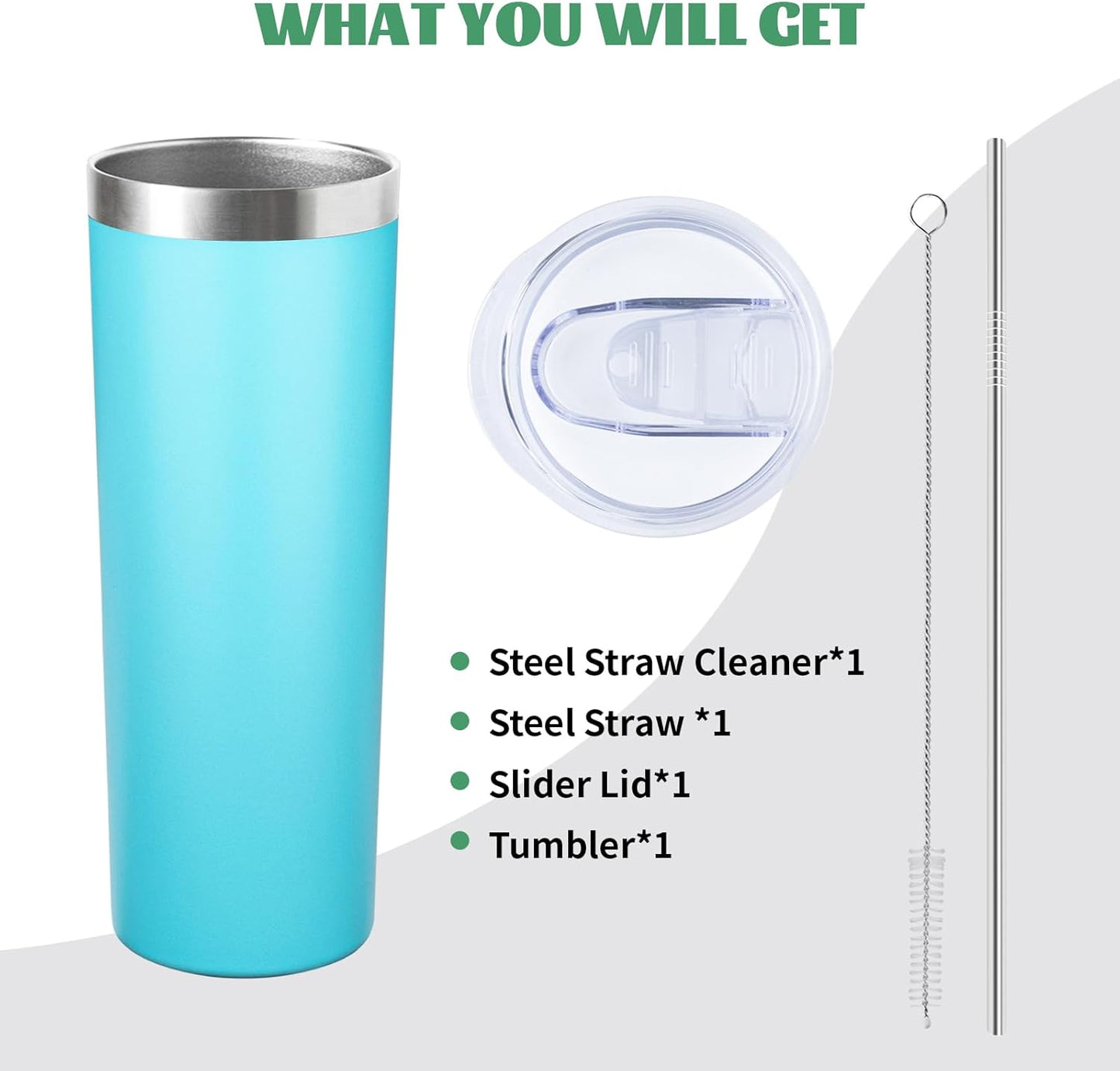 20 oz Skinny Tumbler with Lid and Straw,Stainless Steel Vacuum Insulated Tumbler Cup Double Wall Leak-proof Coffee Mug,Travel Thermal Water Tumbler for Home,Office,Outdoor (Baby blue,1)