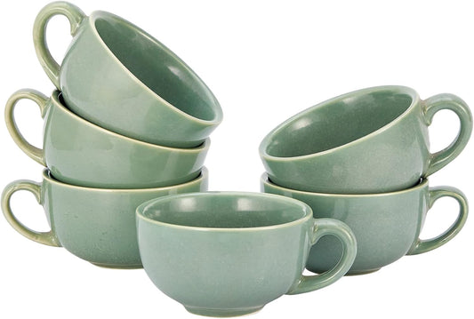Set of 6 Cups Vintage Design 12 oz Professional Barista Ceramic Latte Art Cappuccino Cups Set (Green * 6)
