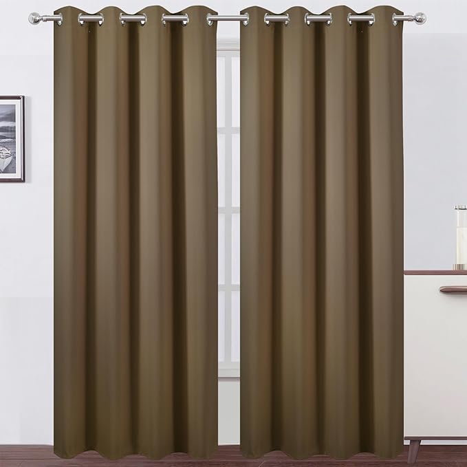 LEMOMO Blackout Curtains 66 x 95 inch/Brown Curtains Set of 2 Panels/Thermal by Lemomo
