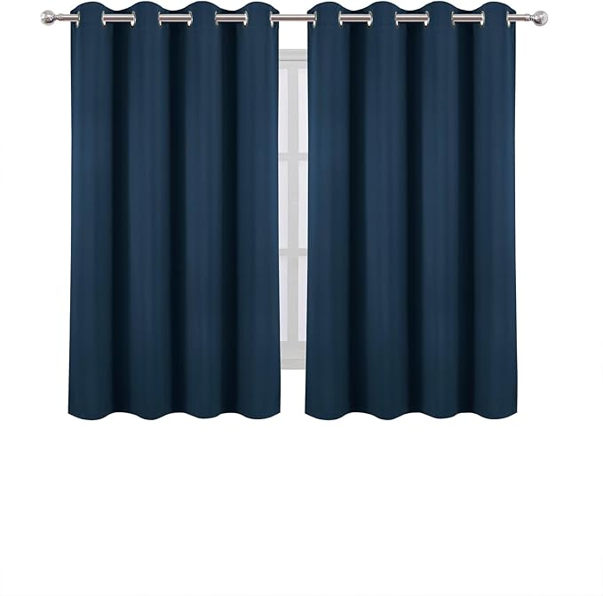 LEMOMO Blackout Curtains 66 x 54 Inch Long Navy Blue Curtains Set of 2 Panels - Image 2