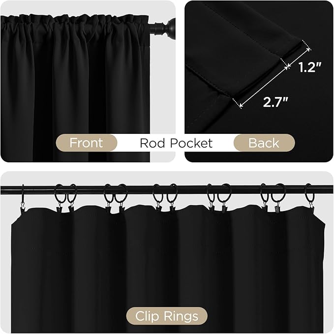 CUCRAF Black Blackout Curtains 84 inch Length 2 Panels Set, Rod Pocket Room - Image 3