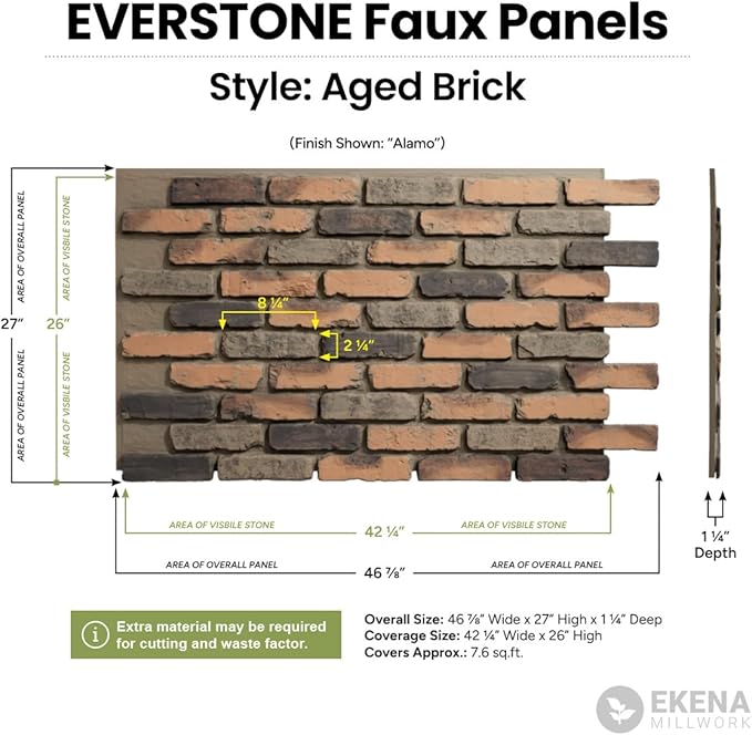 EverStone Aged Brick Faux Brick Panel, 46 7/8"W x 27"H x 1 1/4"D - Image 2