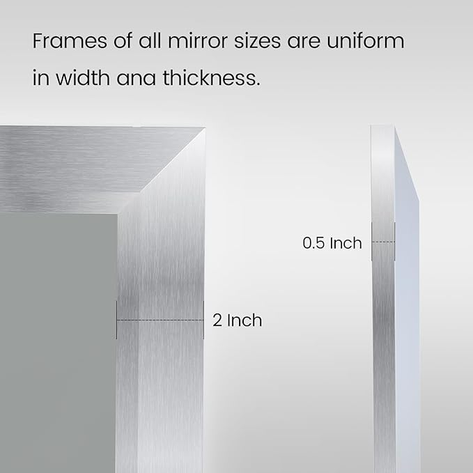 Amorho 40x36 Inch Bathroom Mirror Silver, Thick Metal Framed Wall Mirrors - Image 4