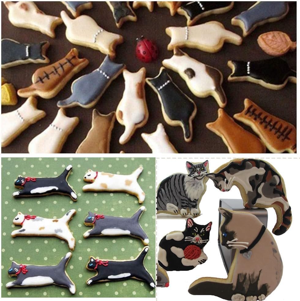 Cat Shaped Cookie Cutters Set,10pcs molds For Cake/Cookie,Stainless Steel Cake Tools For Kids,Party Accessories By MrCookie, Medium, Silver