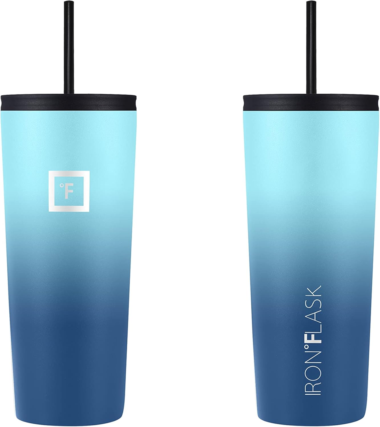 IRON °FLASK Classic Tumbler - Vacuum Insulated Stainless Steel Water Bottle, Double Walled, Drinking Cup, Insulated Travel Mug (Blue Waves, 24 oz Solid Lid)