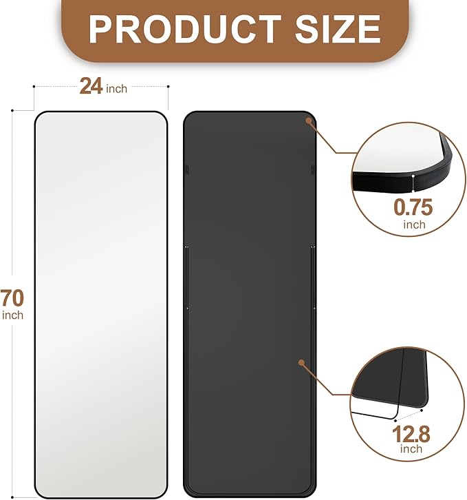 Delma Full Length Mirror, Wall Mounted, Freestanding or Leaning, Rounded - Image 2