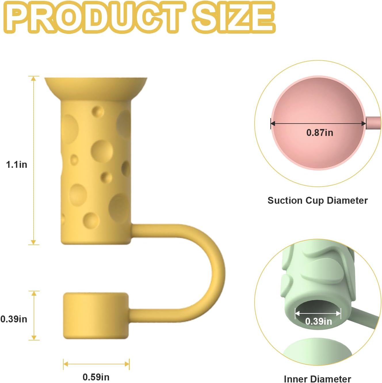 YOTIME Silicone Straw Covers Cap, 6 Pcs Reusable 0.39in/10mm Suction Cup Straw Toppers for Stanley Cup 40 30 oz, Multicolor