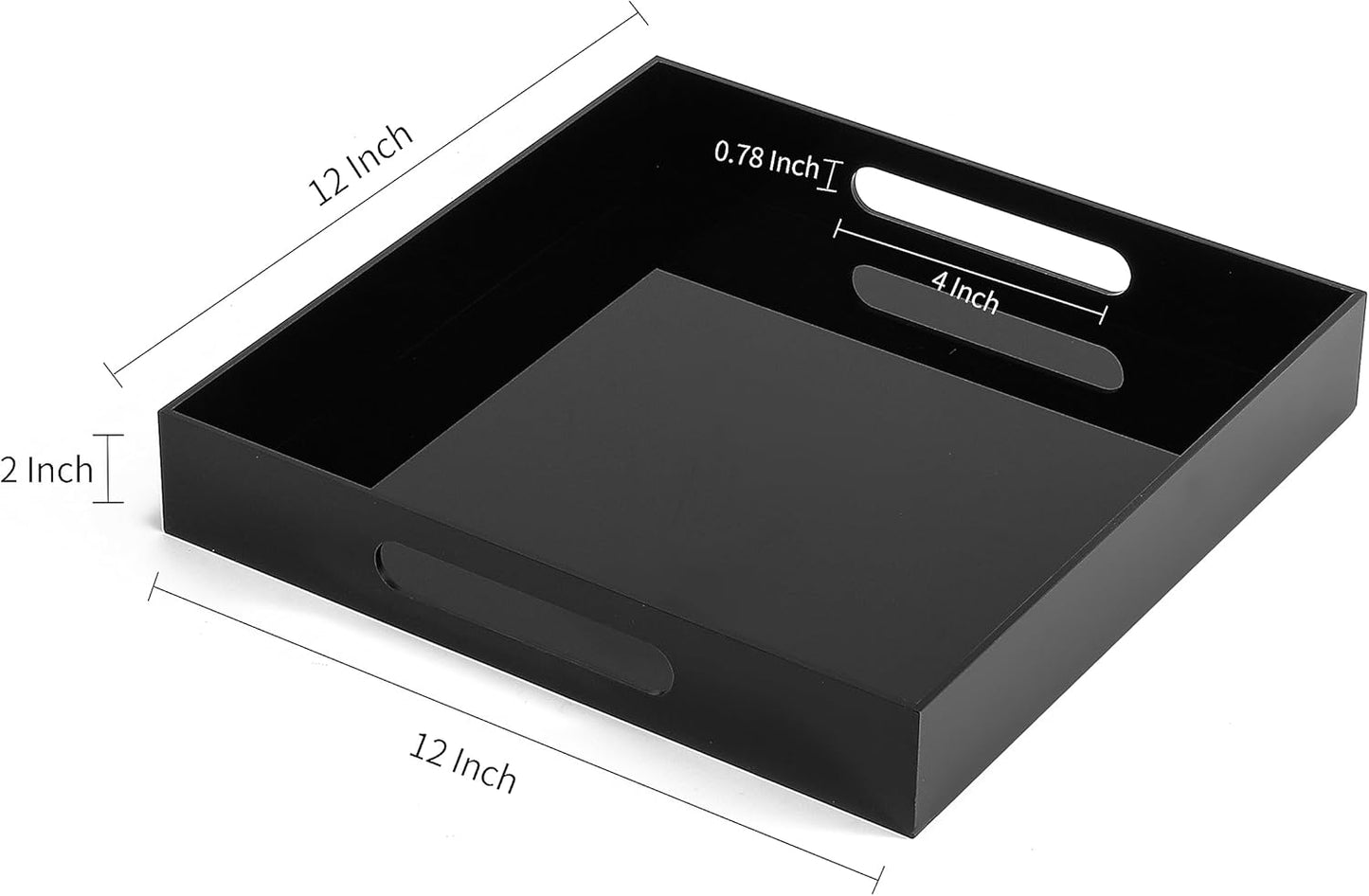 Glossy Black Sturdy Acrylic Serving Tray with Handles-12x12 Inch-Serving Coffee,Appetizer,Breakfast,Butler-Kitchen Countertop Tray-Makeup Drawer Organizer-Vanity Table,Ottoman Tray-Decorative