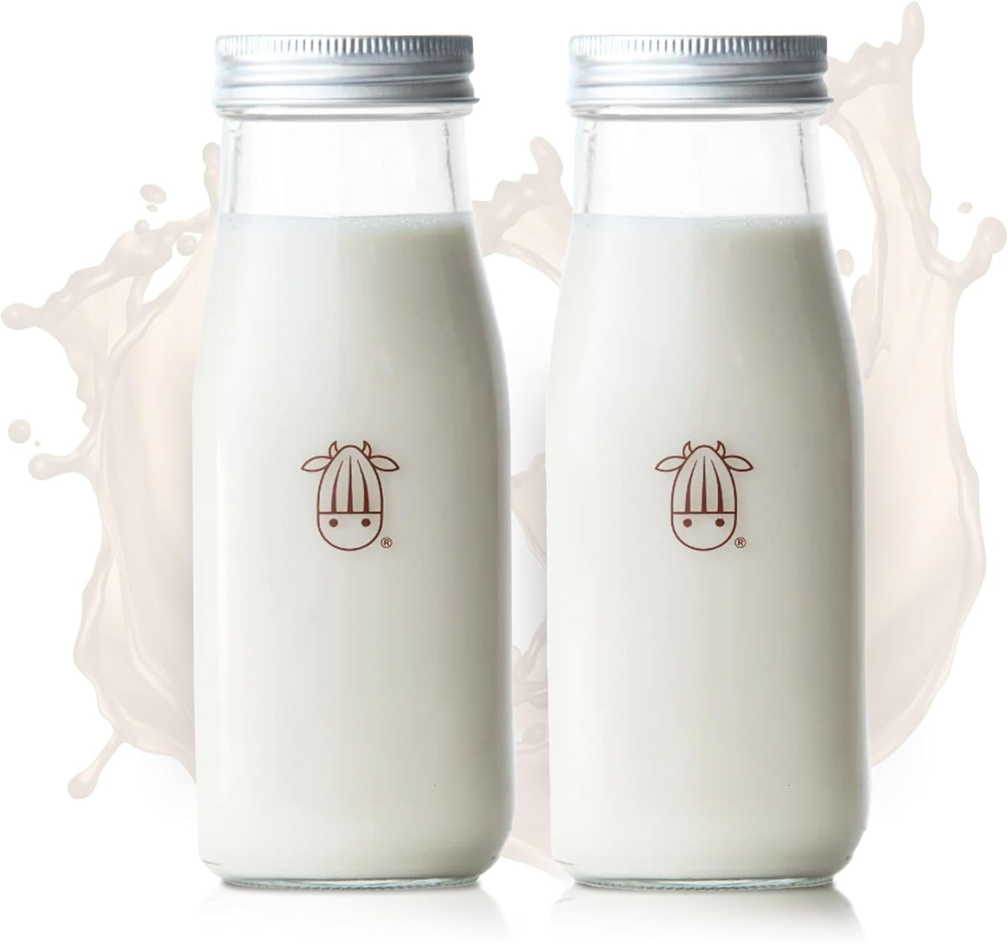Almond Cow 300ml Glass Jar with Rust-Resistant Aluminum Cap - Reusable, Eco-Friendly Storage for Plant-Based Milk, Creamers, Wellness Shots, and Ingredients - Minimalist, Vintage-Inspired Design