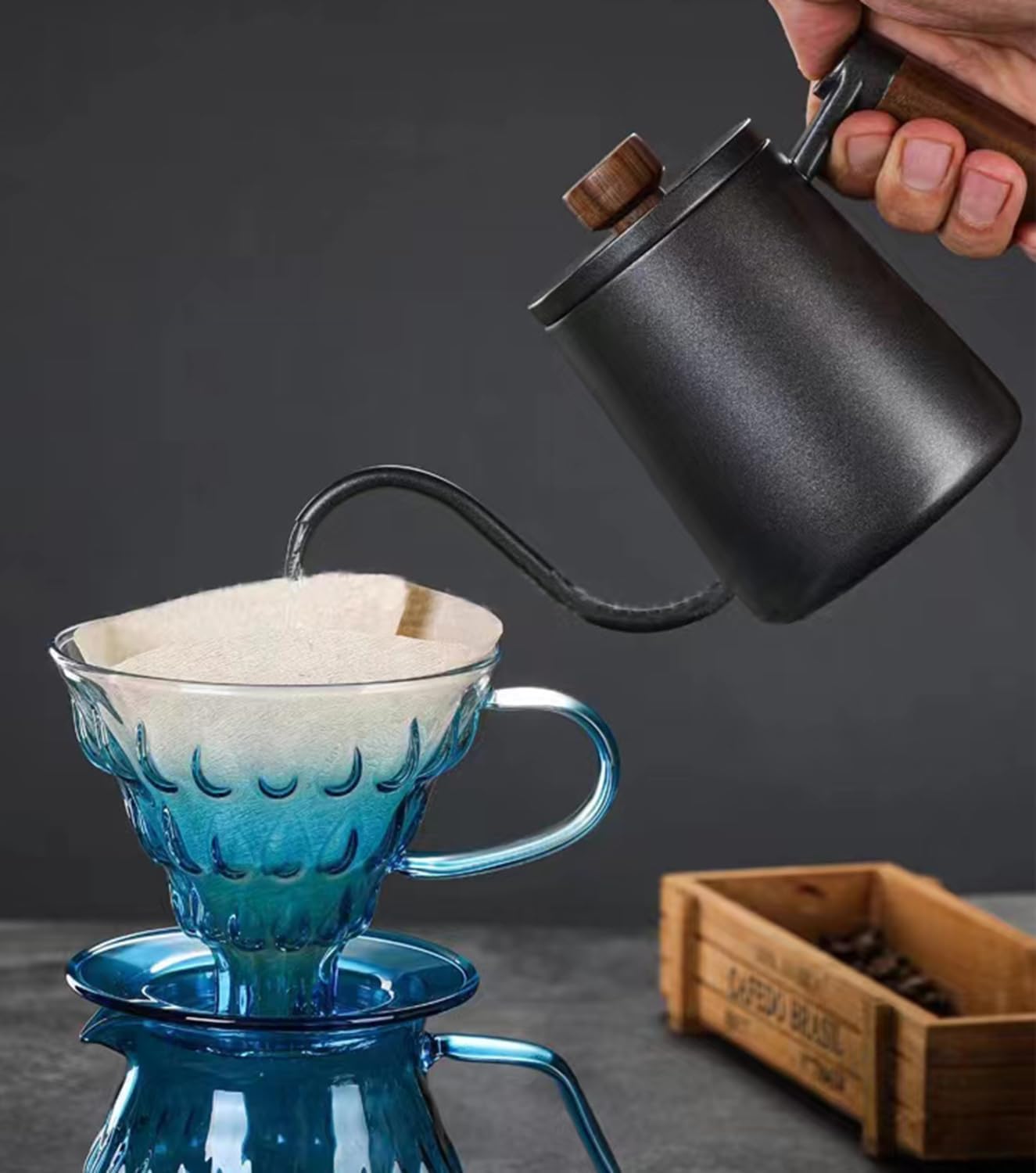 Glass Coffee Dripper, Pour Over Coffee Maker, Reusable Coffee Filter Cup, Slow Brewing Accessories for Home, Cafe, Restaurants(V02,1-4Cups) (Blue)