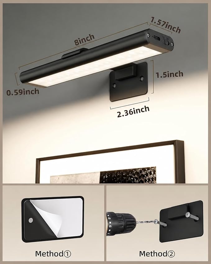 EZVALO Picture Light for Wall, Rechargeable 2400mAh Battery Lights Wireless - Image 3