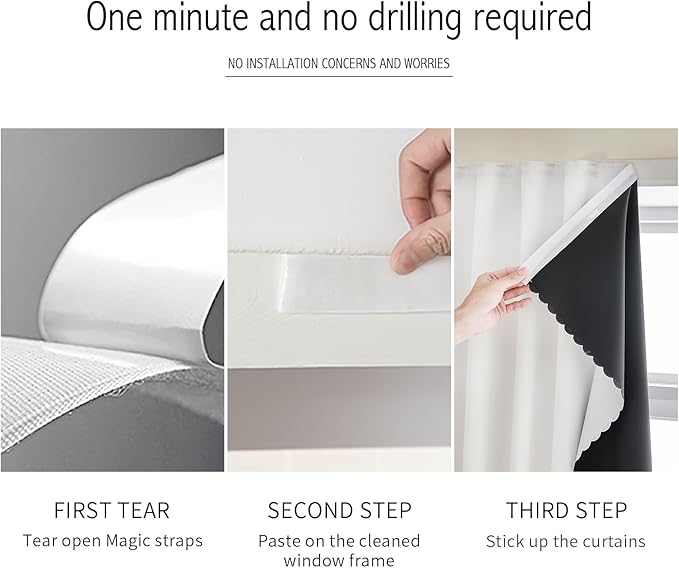 AJAZZ Self Adhesive Curtains 100% Blackout Shades Window Cover Sticky Curtain - Image 4