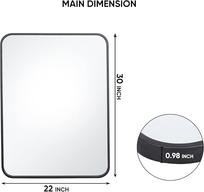 ZenStyle Black Metal Framed Rectangular Wall Mirror 22" x 30" Bathroom Mirror - Image 3