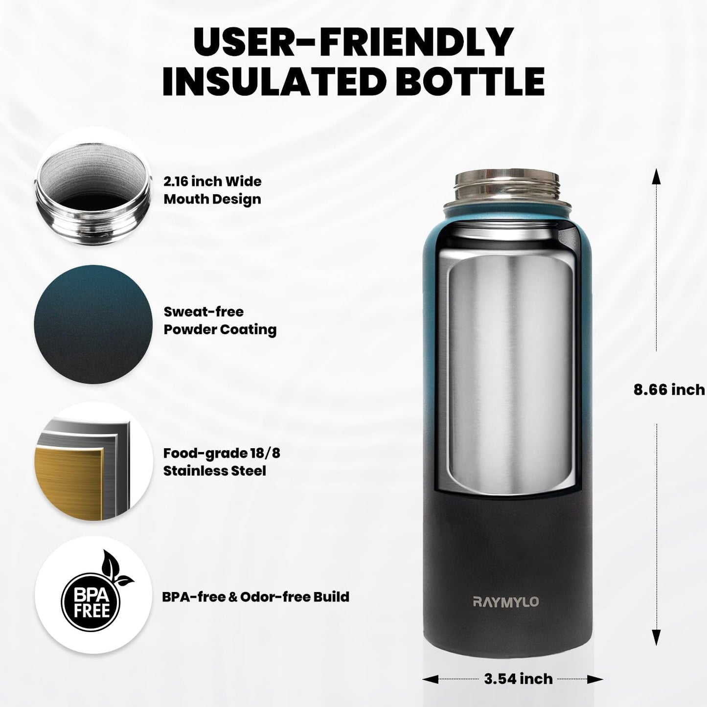 Insulated Water Bottle 32 oz, Triple Wall Vacuum Stainless Steel (Cold for 48 Hrs, Hot for 24Hrs), Leak Proof & Non-BPA, 32oz Hydro Water Flask with Paracord Handle & Straw Spout Lids