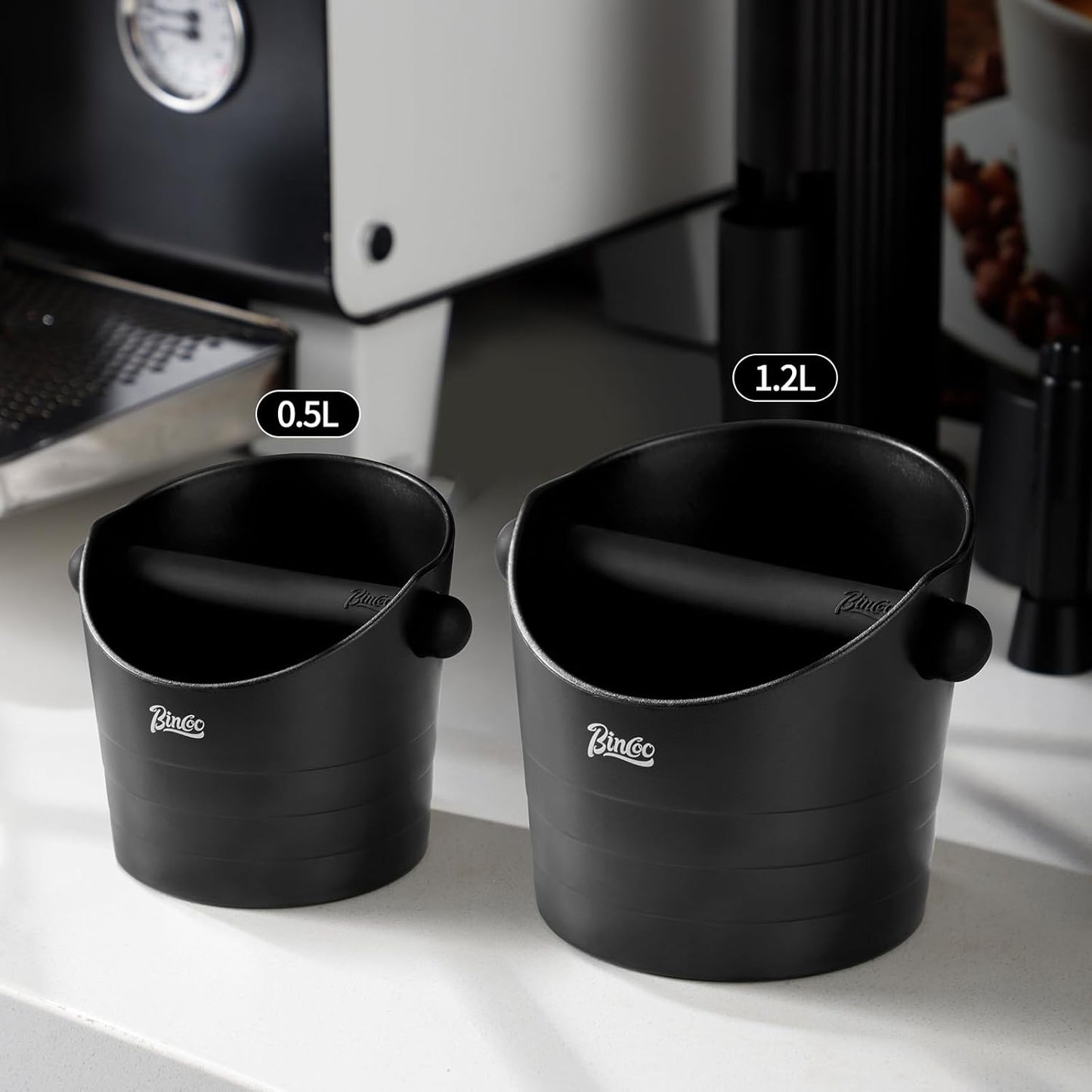 Bincoo Coffee Knock Box 6.8 Inch Shock-Coffee Ground Knock Box 1.2L with Removable Knock Bar and Non-Slip Base,Espresso Accessories Suitable for Home & Bar(Black 6.8 Inch)