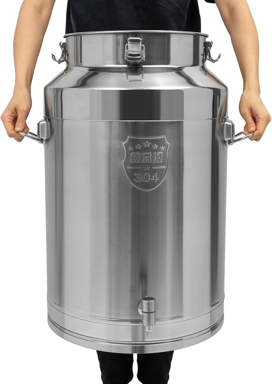 Stainless Steel Milk Bucket With Faucet, Large Liquid Container Storage,Stainless Steel Milk Can With Sealing Lid and Carry Handle,for Wine (76L/20Gal,w/Faucet)