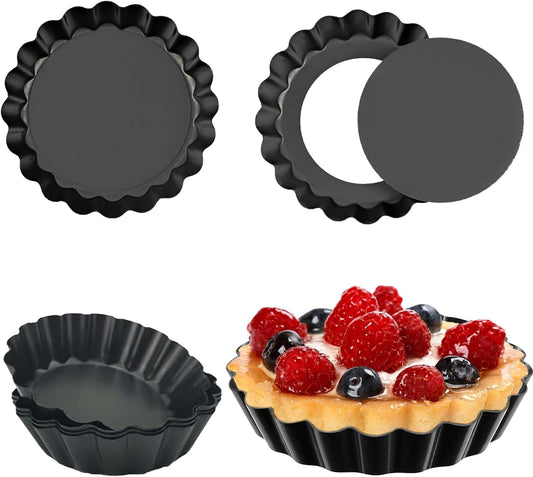 8 Pack Mini Tart Pan 4 Inch with Removable Bottom Fluted Sides Fruit Pans with Nonstick Coating For Pizza Cake Quiche