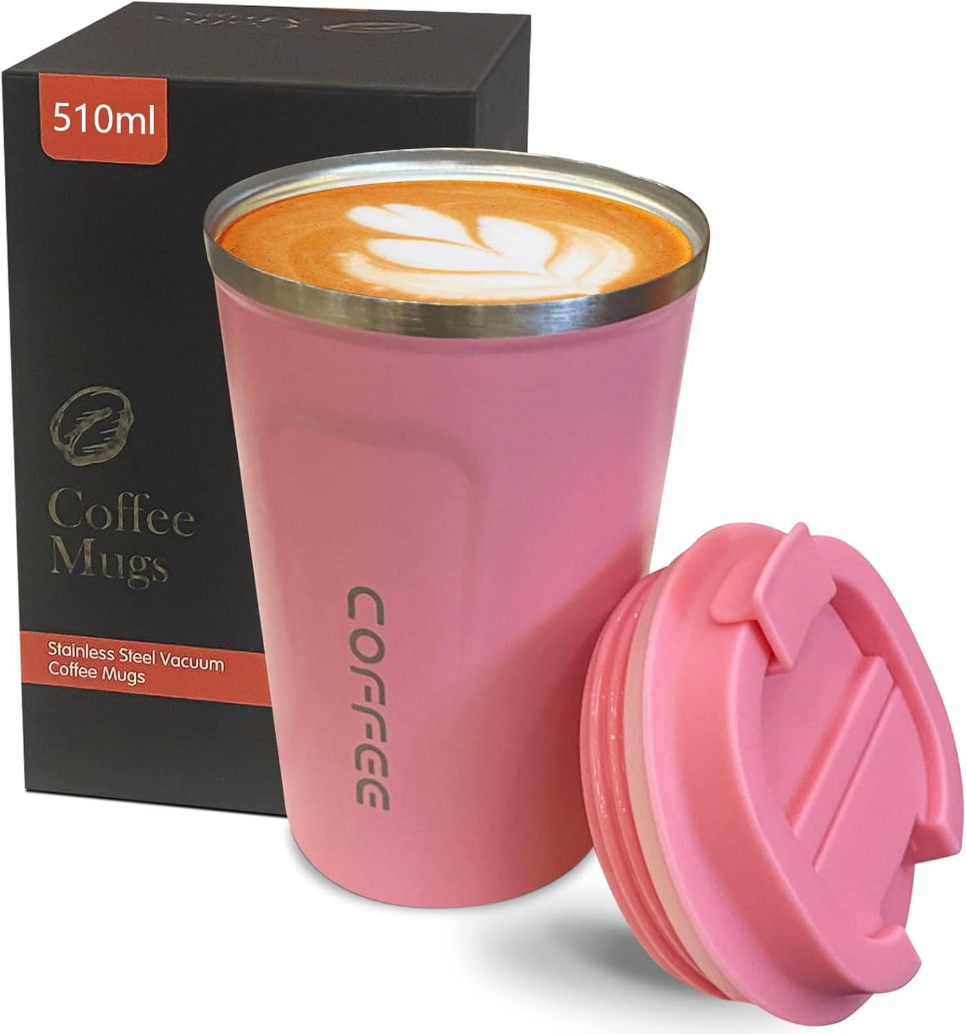 YINBAOGE Insulated Travel Coffee Mug Spill Proof Leak Proof Pobtable To Go Camping Stainless Steel Coffee Tumbler Reusable Coffee Cups with Lids Thermos for Hot and Cold Drink (2nd-Pink, 17 OZ)