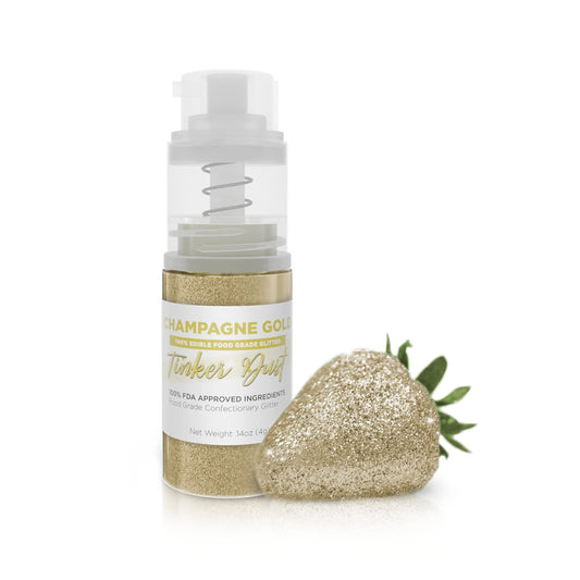 Bakell - Champagne Gold Tinker Dust Edible GLitter (4g, 1x Mini Spray Pump) for Food, Desserts, and Beverages!