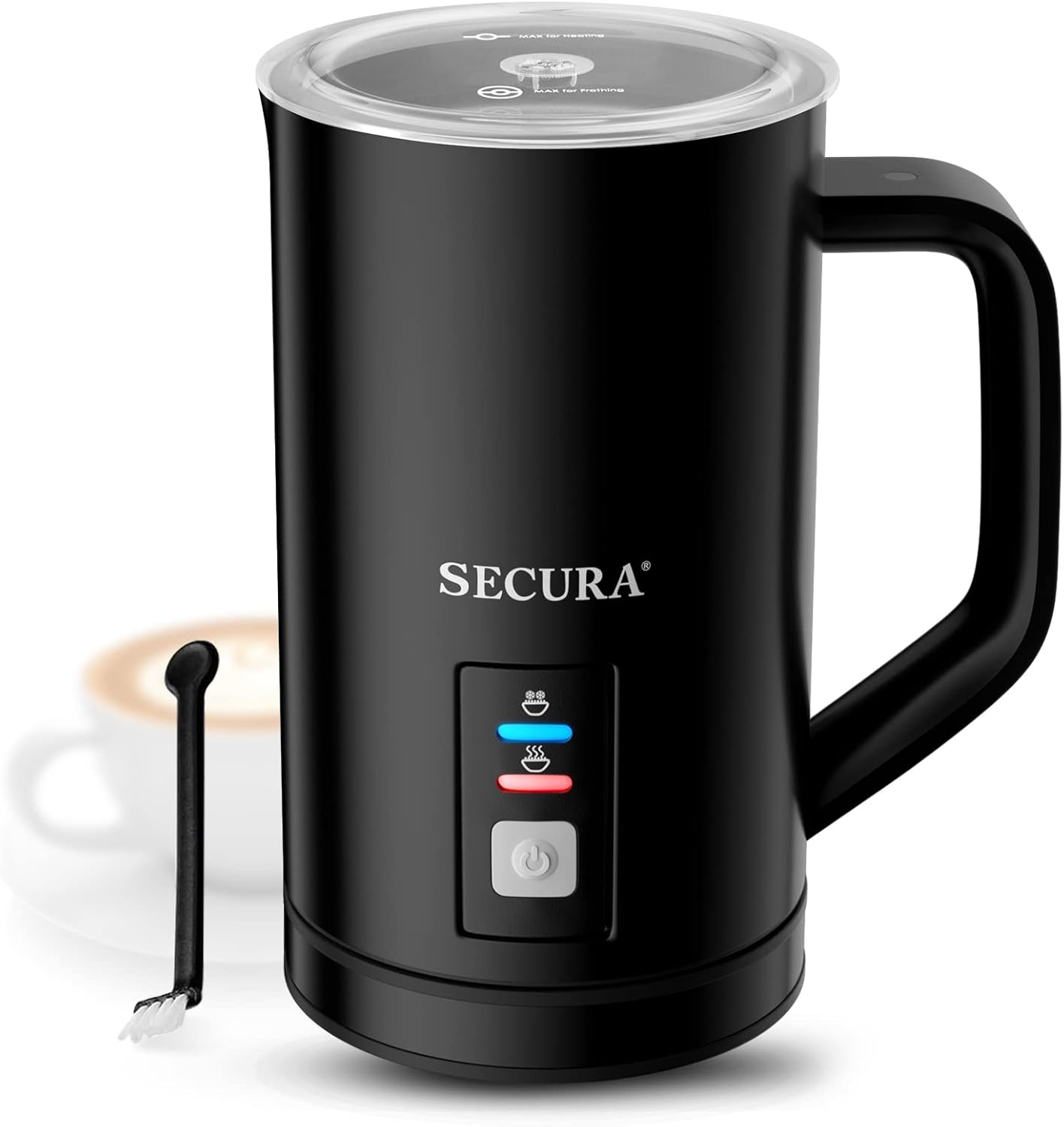 Secura 𝗠𝗶𝗹𝗸 𝗙𝗿𝗼𝘁𝗵𝗲𝗿, Electric Milk Steamer Stainless Steel, 8.4oz/250ml Automatic Hot and Cold Foam Maker and Milk Warmer for Latte, Macchiato (Black)
