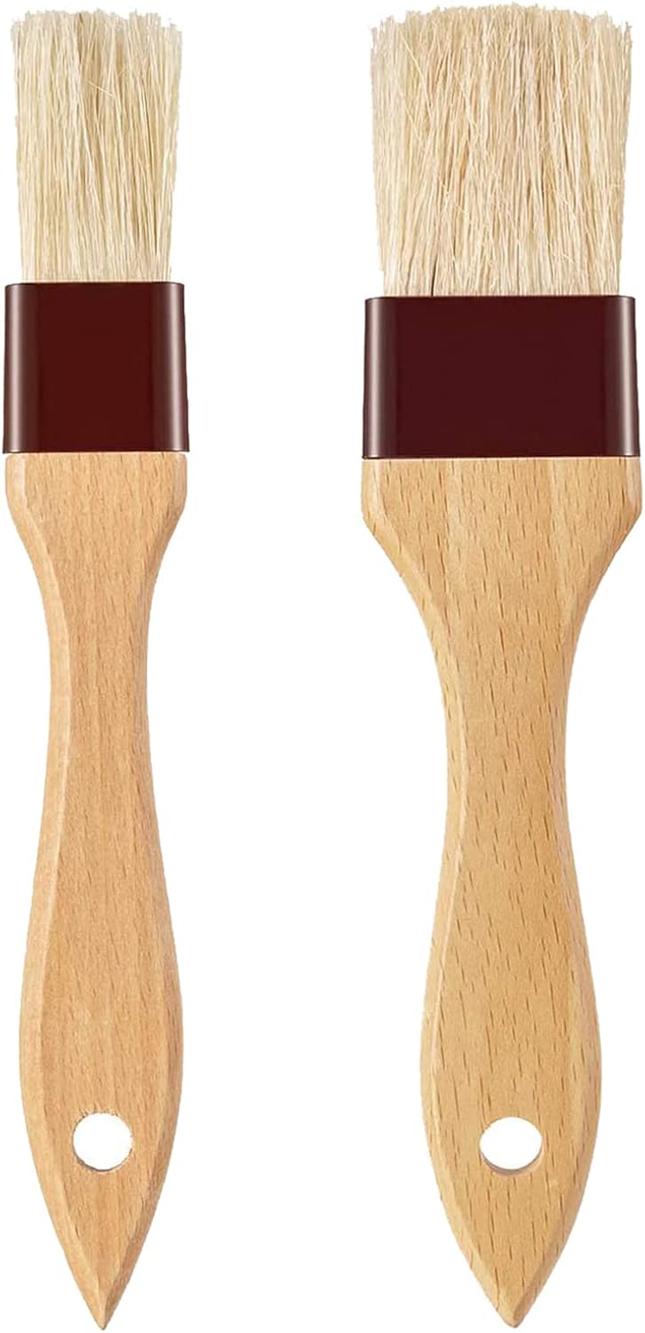 Pastry Brush-Basting Brush for Cooking,2 Pc Boar Bristles Food Brush for BBQ,Beech Wooden Handle Butter Brush for Baking/Spreading Marinade/Sauce/Oil/Egg/Kitchen Brushes for Cooking(1 &1 1/2 inch)