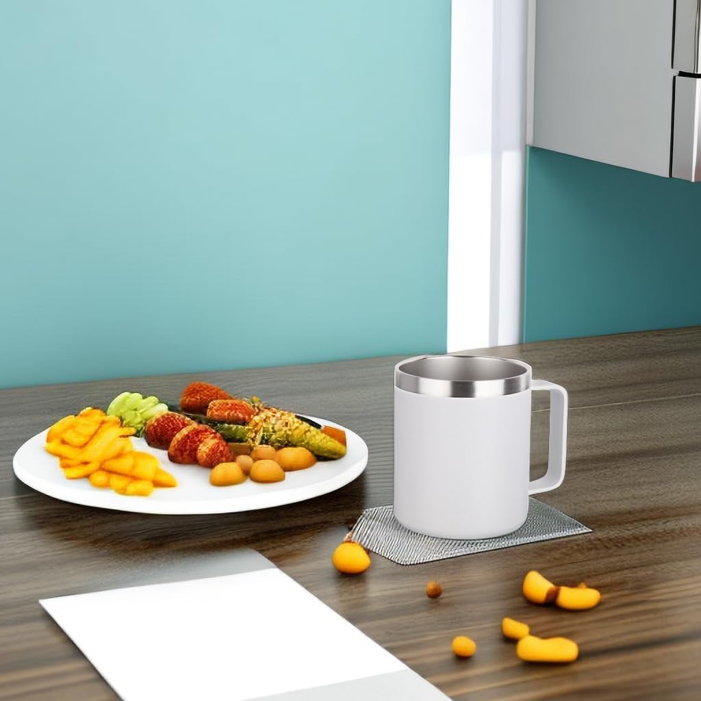 Volhoply 14oz Insulated Stainless Steel Coffee Mug with Lid Bulk 8 Pack,Not Suitable for Sublimation,Double Wall Vacuum Travel Coffee Cup with Handle, Reusable Metal Camping Mugs Keep Cold(White,8)