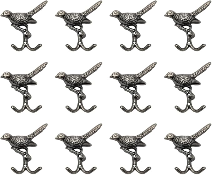 12 pcs Antique Silver Bird Decorative Wall Hooks - Image 2